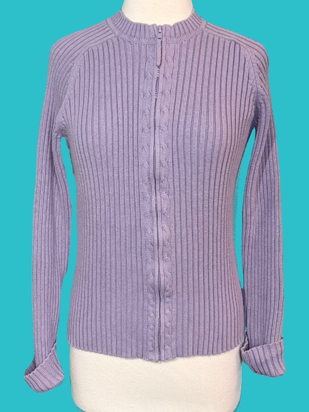 Cherokee Vintage Lavender Ribbed Sweater Cardigan Size L